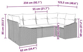 Conjunto de Sofá de Jardim de 6 Peças com Almofadas Cinza Polyrattan