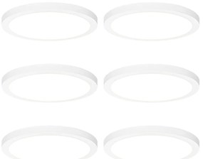 Conjunto de 6 focos embutidos ou de superfície brancos 30 cm incl. LED Dimmer de 3 níveis para quente - Trans