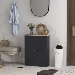 Sapateira, Armário para sapatos com capacidade para 12 pares, móvel de entrada com 2 gavetas rebatíveis e prateleiras ajustáveis, 60 x 23,5 x 80 cm, p
