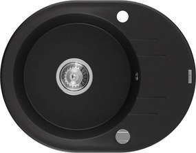 Mexen Kevin lava-louça de granito 1-bacia com escorredor 586 x 458 mm, preto, sifão cromado - 6517581005-77