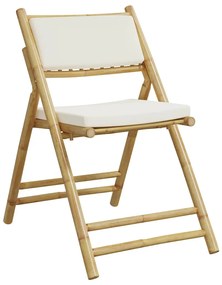 3 pcs conjunto bistrô dobrável c/ almofadões branco nata bambu