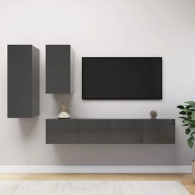 vidaXL 4 pcs conjunto de móveis de TV contraplacado cinzento brilhante