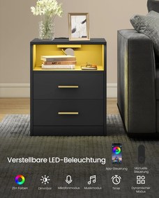 Conjunto 2 Mesas de cabeceira 35 x 40,1 x 50,2 cm com estação de carregamento e LED branco Coleção Custos Pretas