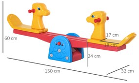 Baloiço Infantil em Forma de Girafa com Encosto Guidão Texturizado Carga 20kg por Assento para Interior e Exterior 150x32x60cm Multicor