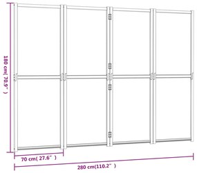 Divisória/biombo com 4 painéis 280x180 cm branco nata