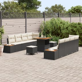 Conjunto de Sofá de Jardim vidaXL com Almofadas Preto Rattan Poliéster
