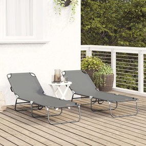 Espreguiçadeira Dobrável 2 pcs Cinza em tecido Oxford 600D