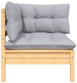 3 pcs conj. lounge jardim c/ almofadões cinzentos pinho maciço