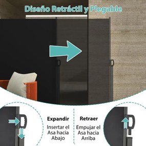 Toldo lateral retrátil para jardim 300 x 180 cm de privacidade para exterior enrolável e dobrável Preto