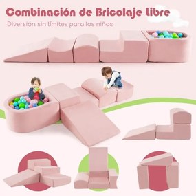 Conjunto de 5 peças para escalada e rampa para crianças Blocos de construção em esponja com piscina de bolas Cobertura lavável Criativa Rosa