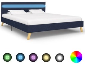 vidaXL Estrutura de cama com LED 140x200 cm tecido azul