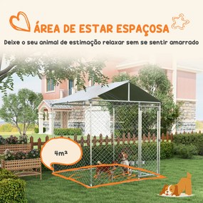 Canil de Exterior para Cães Médios Gaiola para Cães com Fechadura Toldo Impermeável e Anti-UV 200x200x237 cm Prata