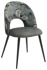 Conjunto 2 Cadeiras Cozinha, sala  ORQUIDEA, metal, tecido veludo cinza com encosto florais combinando