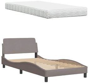 Cama com colchão 100x200 cm tecido cinzento-acastanhado