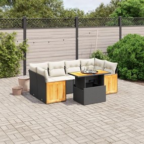 7 pcs conjunto de sofás p/ jardim c/ almofadões vime PE preto