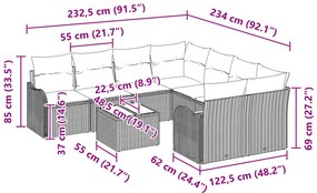 Conjunto de Sofá de Jardim 9 Peças com Almofadas Bege Rattan Sintético