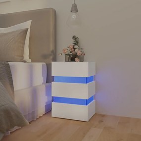 Mesa de cabeceira c/ luzes LED derivados de madeira branco