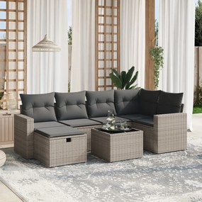 vidaXL 7 pcs conjunto sofás p/ jardim c/ almofadões vime PE cinzento