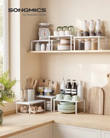 Conjunto de 3 prateleiras cozinha para especiarias empilháveis e expansíveis, branco