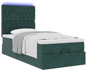 Estrutura de cama otomana colchões 90x200cm veludo verde escuro