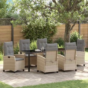 vidaXL Conjunto de Jantar de Jardim da com 7 Peças e Almofadas em Rattan Poliéster Beige.