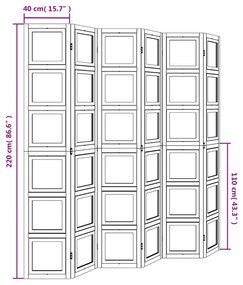 Biombo com 6 painéis madeira de paulownia maciça branco