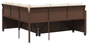 Sofá de jardim forma de L c/ mesa e almofadões vime PE castanho
