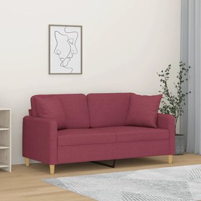 vidaXL Sofá 2 lug. + almofadas decorativas 140cm tecido vermelho tinto