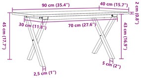 Mesa de centro estrutura em X 90x40x45 cm pinho e aço