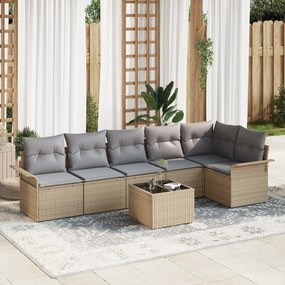 Conjunto de Sofá para Jardim vidaXL 7 Peças com Almofadas Vime Poly Pr