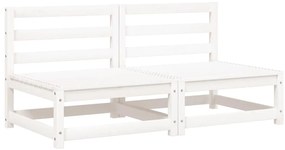 Sofás s/ braços p/jardim c/ almofadões 2pcs pinho maciço branco