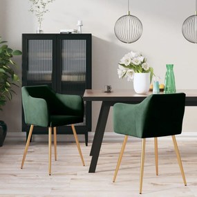 vidaXL Cadeiras de jantar 2 pcs veludo verde-escuro