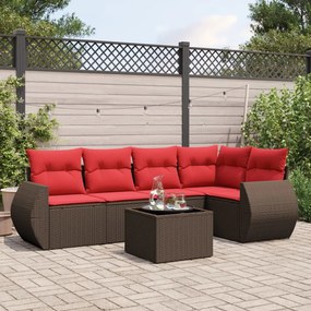 vidaXL 6 pcs conjunto de sofás jardim c/ almofadões vime PE castanho