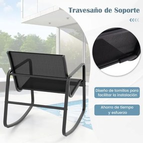 Conjunto de cadeiras de baloiço de jardim de 4 peças, com 2 cadeiras de baloiço Sofá de 2 lugares e mesa com tampo de vidro Preto