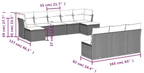 10 pcs conjunto sofás de jardim c/ almofadões vime PE cinzento