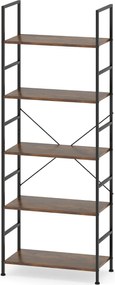 Estante de 5 níveis 60 x 30 x 160 cm, prateleiras industriais e estrutura metálica Castanho rústico + Preto