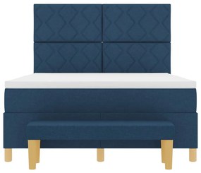 Cama Box Spring com Colchão &amp; Banco Azul 140x190 cm Tecido
