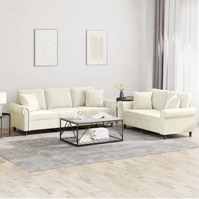 vidaXL 2 pcs conjunto de sofás com almofadas veludo cor creme