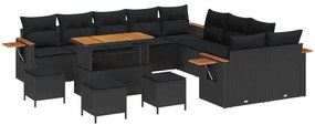 vidaXL Conjunto de Sofá de Jardim com almofada 14 pcs Preto