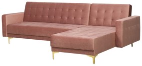 Sofá de canto 4 lugares em veludo rosa à esquerda ABERDEEN Beliani