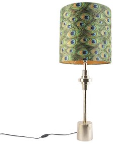 Candeeiro de mesa Art Déco dourado com abajur de veludo com design de pena de pavão 40 cm - Diverso Art Deco
