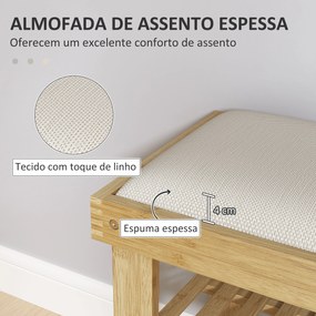 Banco Sapateira de Bambu Sapateira com Assento Almofadado 2 Prateleiras para 6 Pares de Sapatos 60x29x49 cm Madeira e Creme
