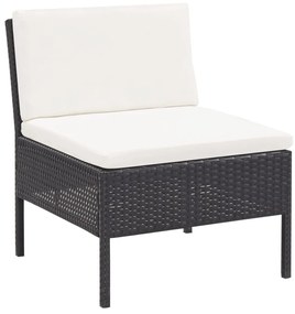 3 pcs conjunto lounge de jardim c/ almofadões vime PE preto