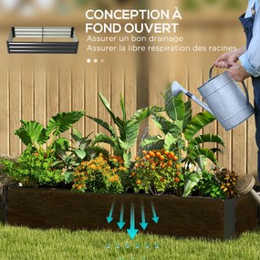 Floreira retangular 150L x 70l x 30H cm para horta ou jardim, em aço, com rebordo de segurança e fundo aberto, na cor preta
