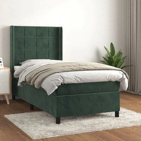 vidaXL Cama com molas/colchão 90x200 cm veludo verde-escuro