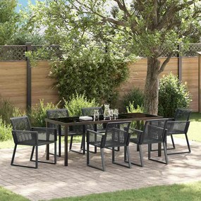 vidaXL Conjunto de Jantar de 7 Peças Preto Rattan Poliéster