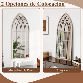 Espelho Painel 115x50cm Janela Estilo Fazenda Arqueado Moldura Metálica Anti-explosão Sala de Estar Entrada Lareira Jardim Cinza rústico