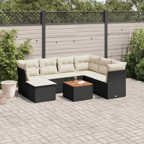 8 pcs conjunto sofás de jardim com almofadões vime PE preto
