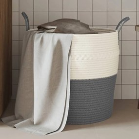 vidaXL Cesto de arrumação Ø43x38 cm algodão cinzento e branco