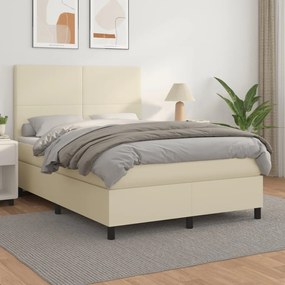 vidaXL Cama com molas/colchão 140x190 cm couro artificial cor creme